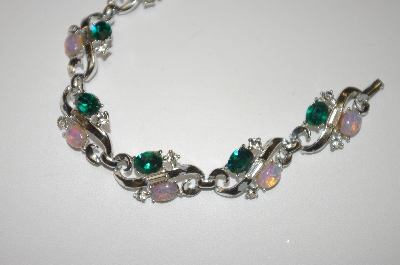 +MBA #24-429  "Silver Plated Crystal & Opal Glass Bracelet