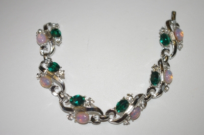 +MBA #24-429  "Silver Plated Crystal & Opal Glass Bracelet