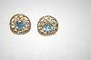 +MBA #24-464  Gold Plated Blue & Clear Crystal Screw Back Earrings
