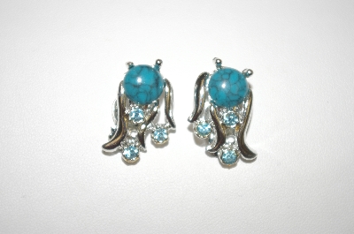 +MBA #24-503  "Silver Plated Faux Turquoise & Blue Crystal Earrings