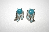 +MBA #24-503  "Silver Plated Faux Turquoise & Blue Crystal Earrings