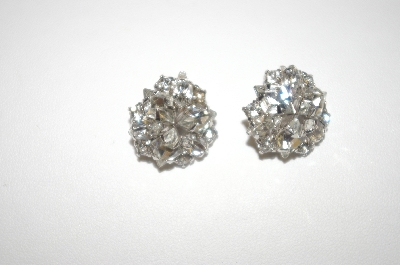 +MBA #21-506   Silver Tone Clear Crystal Clip On Earrings