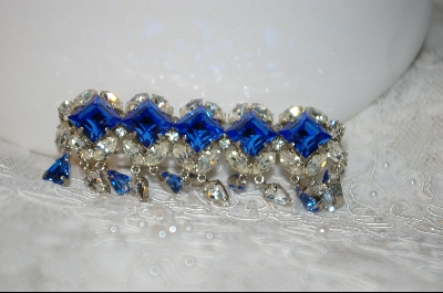 +MBA #DP    "Depose" Blue & Clear Crystal Double Pined Brooch