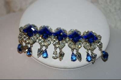 +MBA #DP    "Depose" Blue & Clear Crystal Double Pined Brooch