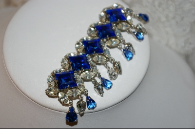 +MBA #DP    "Depose" Blue & Clear Crystal Double Pined Brooch