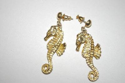 +MBA #25-038  "Gold Plated Sea Horse Pierced Earrings