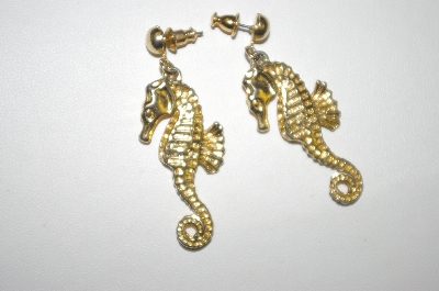 +MBA #25-038  "Gold Plated Sea Horse Pierced Earrings