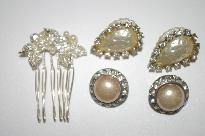 +MBA #25-074  Set Of Three/ 2  Pairs Of Earrings & One Hair Comb