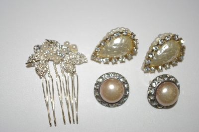 +MBA #25-074  Set Of Three/ 2  Pairs Of Earrings & One Hair Comb