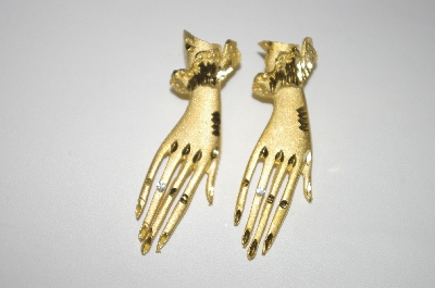 +MBA #25-019   Gold Plated "Hand" Pierced Earrings