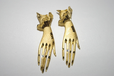 +MBA #25-019   Gold Plated "Hand" Pierced Earrings