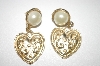 +MBA #25-028   Gold Plated Heart & Faux Pearl Pierced Earrings