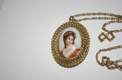 +MBA #25-091  Ceramic Victorian lady Pendant & Chain
