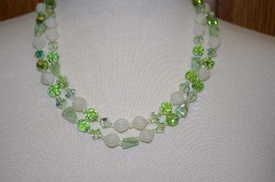 +MBA #S4-236  2 Row Green Crystal, Glass & Acrylic Bead Necklace