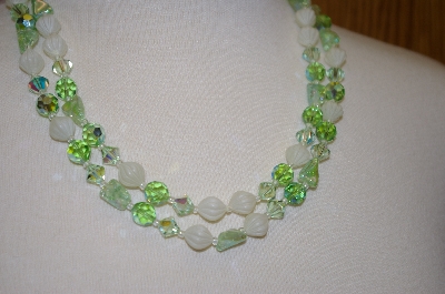 +MBA #S4-236  2 Row Green Crystal, Glass & Acrylic Bead Necklace