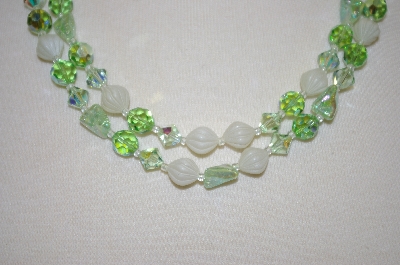 +MBA #S4-236  2 Row Green Crystal, Glass & Acrylic Bead Necklace