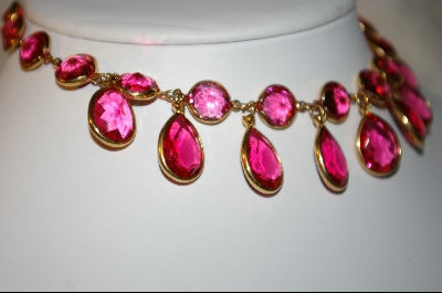 +MBA   "25 Stone Pink Glass Bezel Set Necklace