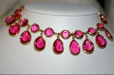 +MBA   "25 Stone Pink Glass Bezel Set Necklace