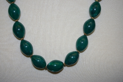 +MBA #S4-250  Vintage Dark Green Acrylic Bead Necklace