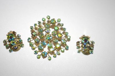 +MBA #S4-282  Gold Plated Ab Crystal Pin & Matching Clip Style Earrings