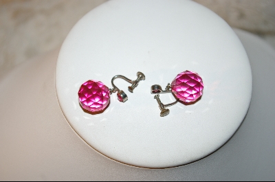 +MBA  "Pink Glass Ball Screw On Earrings