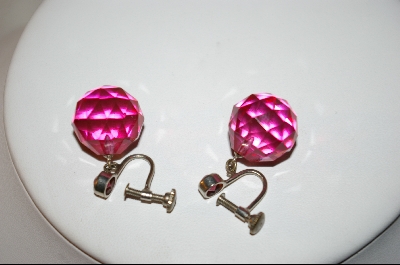 +MBA  "Pink Glass Ball Screw On Earrings