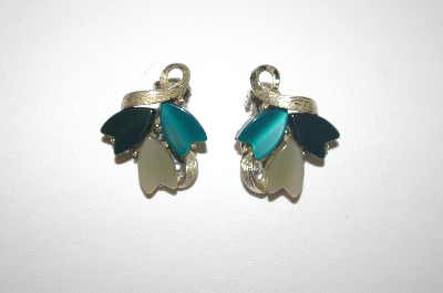 +MBA #S4-316   3 Shades Of Thermoplastic  Flower Clip Style Earrings