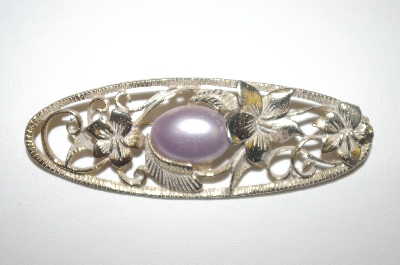 **MBA #S4-065  Gold Plated Fancy Lavender Faux Pearl Flower Pin