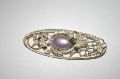 **MBA #S4-065  Gold Plated Fancy Lavender Faux Pearl Flower Pin