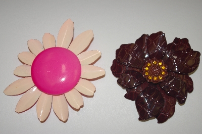 **Set Of Two Large Enameled Flower Pins