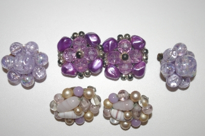 +MBA #S4-068  "Lot Of (3) Pairs Purple Cluster Clip On Earrings