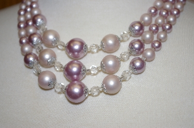 +MBA #S4-101  "Made In Japan Lavender Bead & Crystal 3 Row Necklace
