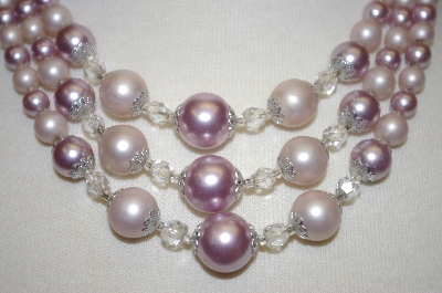 +MBA #S4-101  "Made In Japan Lavender Bead & Crystal 3 Row Necklace