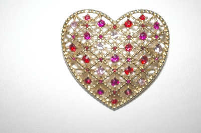 +MBA #S4-215  Gold Plated Multi Colored Rhinestone Heart Pin