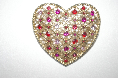 +MBA #S4-215  Gold Plated Multi Colored Rhinestone Heart Pin