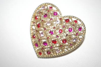 +MBA #S4-215  Gold Plated Multi Colored Rhinestone Heart Pin