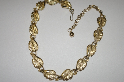 +MBA #S4-291  "Sarah Coventry Gold Plated Signed Leaf Necklace