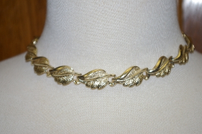 +MBA #S4-291  "Sarah Coventry Gold Plated Signed Leaf Necklace