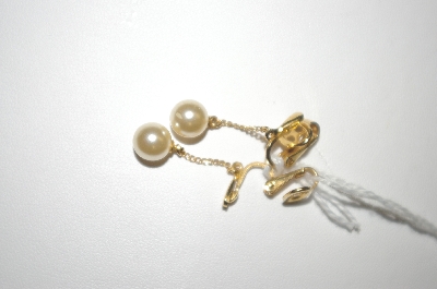 +MBA #S4-228  "Tafari Gold Tone Faux Pearl Dangle Earrings