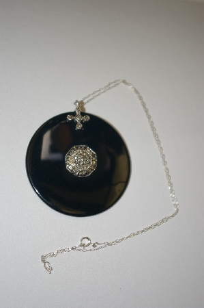 **MBA #S4-059  Black Acrylic Disk Set With Marcasite & Sterling