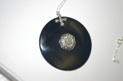 **MBA #S4-059  Black Acrylic Disk Set With Marcasite & Sterling