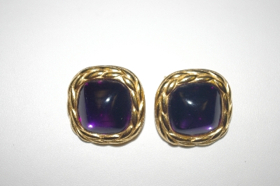 +MBA #54-078  "Tafari Purple Cabachon Clip Style Earrings