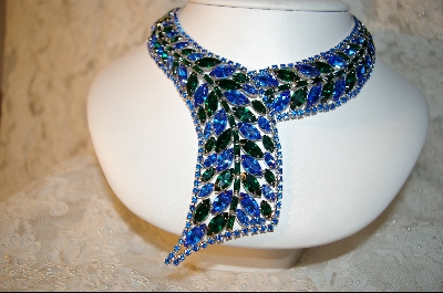+MBA   "3 Piece Set Of Green & Blue Crystal Rhinestone  Necklace, Bracelet & Earrings