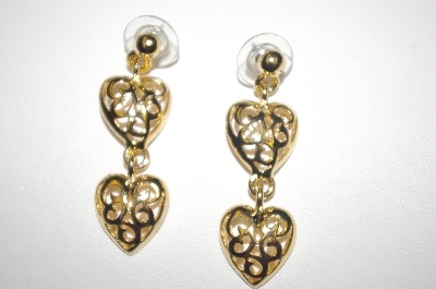 +MBA #S4-151  "Gold Plated Open Heart Dangle Pierced Earrings