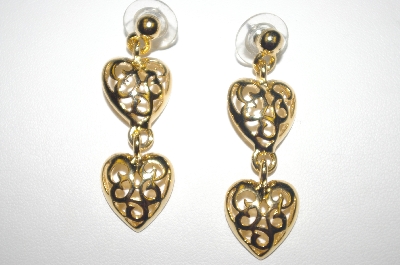 +MBA #S4-151  "Gold Plated Open Heart Dangle Pierced Earrings