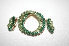+MBA #S4-266  Set Gold Plated Two Shades Of Green Crystal Pin & Clip Style Earrings
