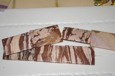 +MBA #23-022   "Set Of 7 Hand Cut & Polished Large Square Bronze Zebra Jasper Beads