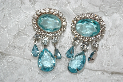 +MBA   Aqua Blue Pear & Round Cut Clear Crystal Dangle Earrings