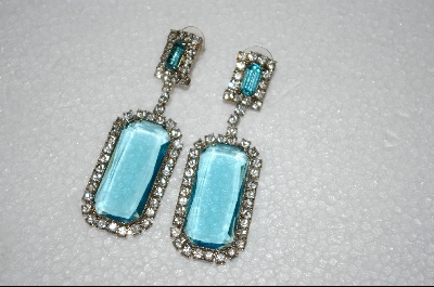 +MBA   "Large Aqua Blue Square Cut & Clear Crystal Earrings