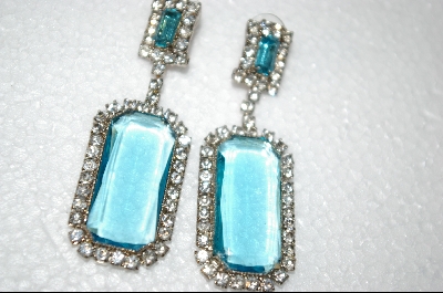+MBA   "Large Aqua Blue Square Cut & Clear Crystal Earrings